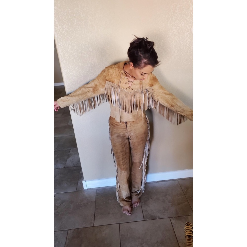 Ralph Lauren women’s, Fringe trim leather outfit